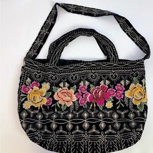 Johnny Was Women's Flores BOHO Embroidered Floral Silk Blend Shoulder Tote Bag